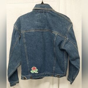 Lizwear Blue Jean Jacket with Rose On Lower Back Classic Style